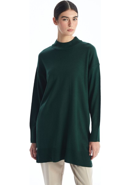 Yeni Sezon Kadın Yarım Balıkçı Yaka Düz Triko Tunik