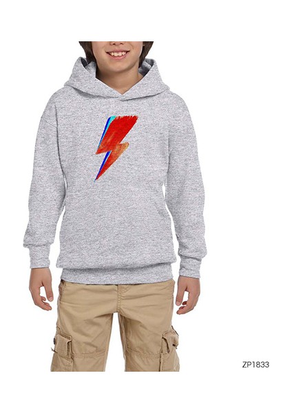 David Bowie Lighting Gri Çocuk Kapşonlu Sweatshirt