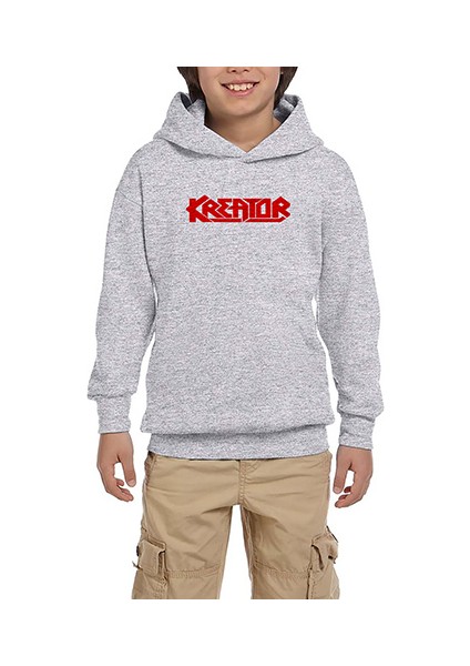 Kreator Logo Red Gri Çocuk Kapşonlu Sweatshirt