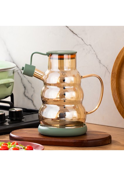 3617 Kapaklı Borosilikat Cam Yağlık Sirkelik Yağdanlık 1000ML Yeşil