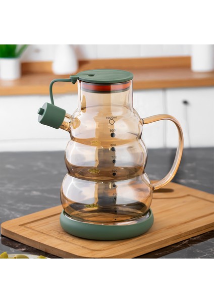 3617 Kapaklı Borosilikat Cam Yağlık Sirkelik Yağdanlık 1000ML Yeşil fiyatları
