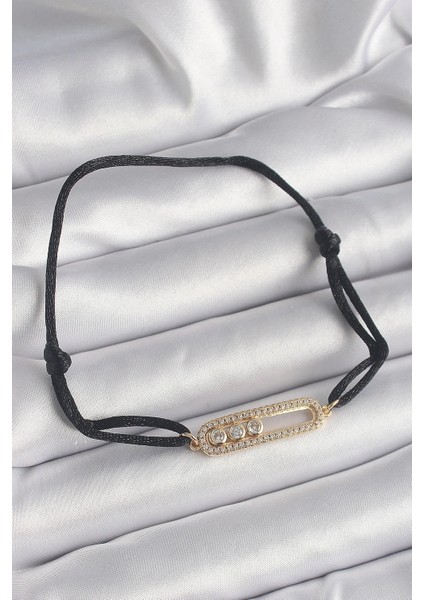 Siyah Renk Ipli Asansör Gold Messika Model Kadın Bileklik