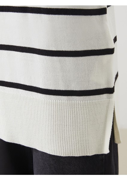 Yeni Sezon Dik Yaka Çizgili Kadın Triko Tunik modelleri