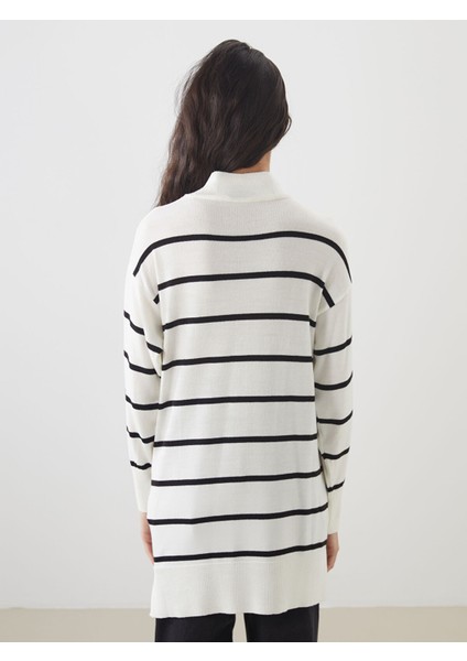 Yeni Sezon Dik Yaka Çizgili Kadın Triko Tunik fırsatları