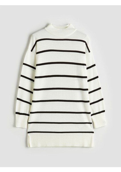 Yeni Sezon Dik Yaka Çizgili Kadın Triko Tunik indirimleri