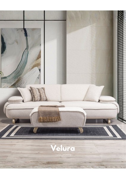 Vista Sırt Mekanizmalı Üçlü Kanepe & 3'lü Koltuk - Krem