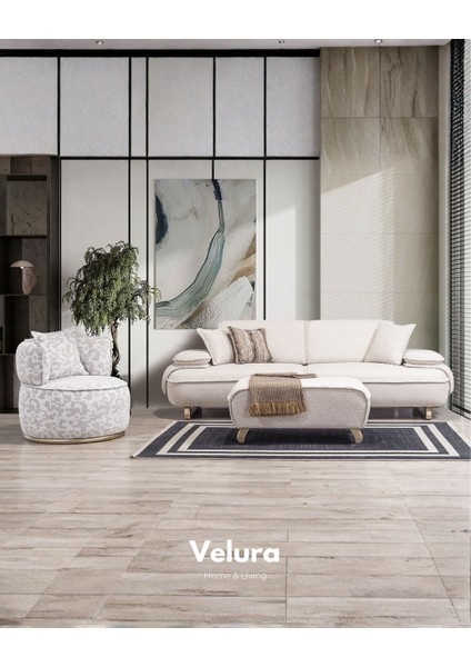 Vista Sırt Mekanizmalı Üçlü Kanepe & 3'lü Koltuk - Krem