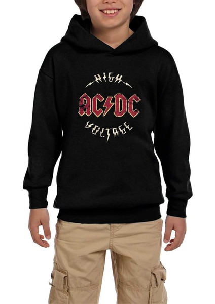 Ac Dc Logo Vintage Siyah Çocuk Kapşonlu Sweatshirt