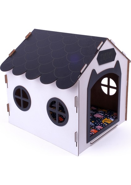 Ahşap Özel Isim Baskılı Dekoratif Kedi Evi-Kulübesi, Kediler Için Kulübe, Kedi Kulübesi Beyaz-Siyah modelleri