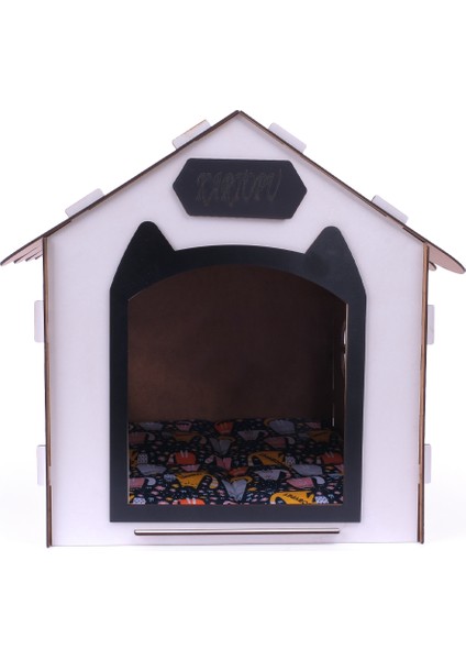 Ahşap Özel Isim Baskılı Dekoratif Kedi Evi-Kulübesi, Kediler Için Kulübe, Kedi Kulübesi Beyaz-Siyah fırsatları