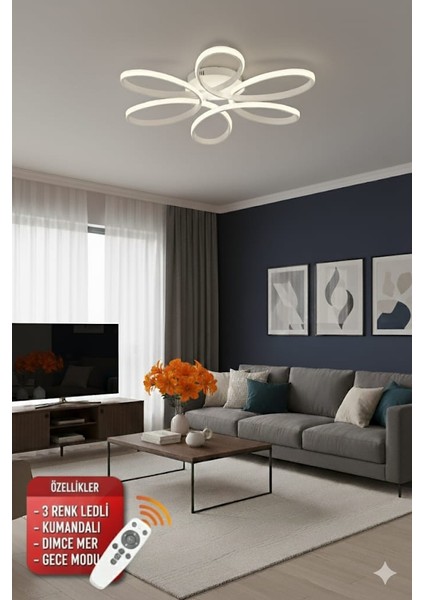 Luxor Oturma Odası,Salon,Yatak Odası İçin 60 cm Beyaz Kasa 3 Renk Kumandalı LED Avize fiyatları