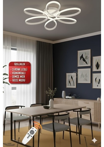 Luxor Oturma Odası,Salon,Yatak Odası İçin 60 cm Beyaz Kasa 3 Renk Kumandalı LED Avize modelleri