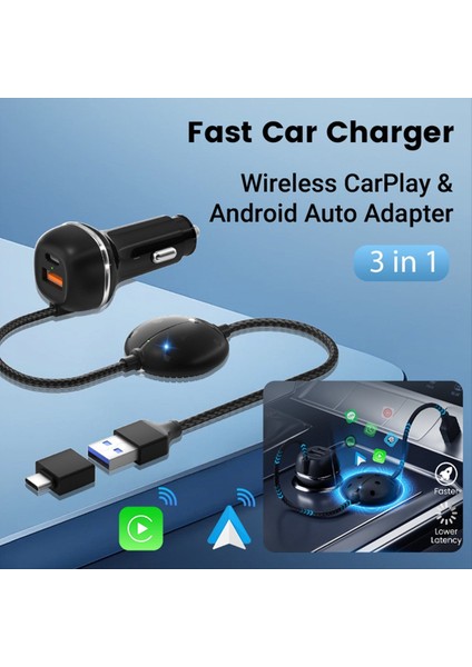 3&#39 Ü 1 Arada Kablosuz Carplay &amp Android Auto Mini Adaptör Araç Şarj Cihazı Wifi Bt Bağlantı Fişi ve Oynat Evrensel Kutusu (Yurt Dışından) fiyatları