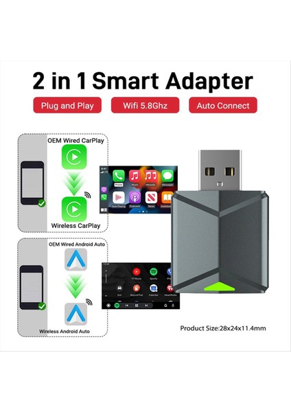 Kablosuz 2&#39 De 1 Arada 1 Aı Kutusu Carplay 5g Wıf &amp Bluetooth 5 0 Android Otomatik Fiş ve Oynayın Endüktif Olmayan Bağlantı (Yurt Dışından) fiyatları