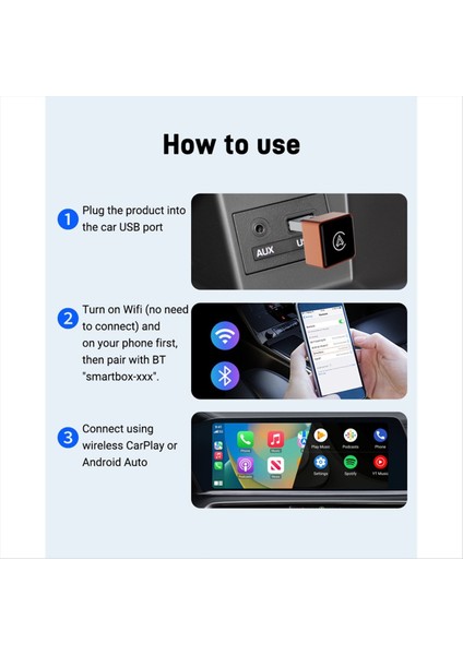 Kablosuz Carplay Adaptörü Android Otomatik Kablosuz Akıllı Dongle 2in1 Akıllı Taşınabilir Araba Bağlantı Kutusu Altın (Yurt Dışından) fiyatları