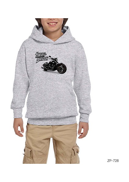 Harley Night Rod Special Gri Çocuk Kapşonlu Sweatshirt