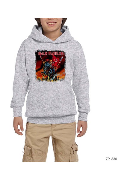 Iron Maiden Turk Gri Çocuk Kapşonlu Sweatshirt
