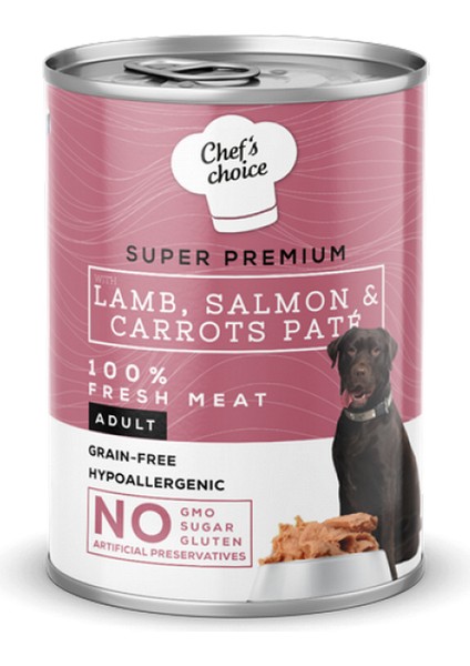 Nrtmsa Chefs Choice 400 Gr X 12 Adet Yetişkin Köpekler İçin, Tahılsız, Hipoalerjenik, Kuzu Etli, Somon Balıklı Ve Havuçlu Ezme fiyatları