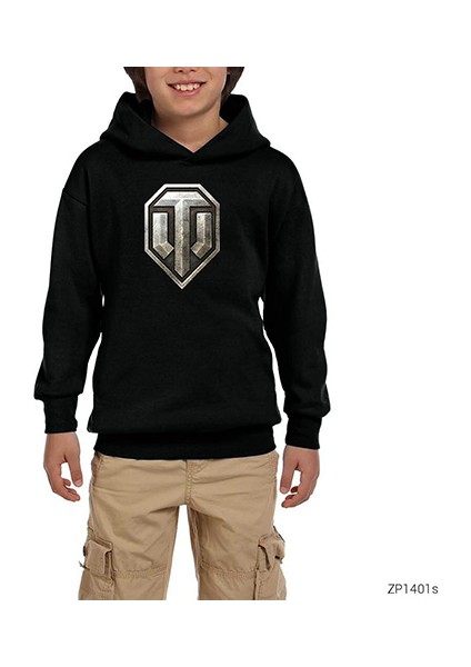World Of Tanks Logo Siyah Çocuk Kapşonlu Sweatshirt