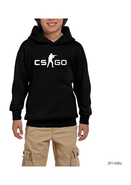 Counter Strike Csgo Logo Siyah Çocuk Kapşonlu Sweatshirt