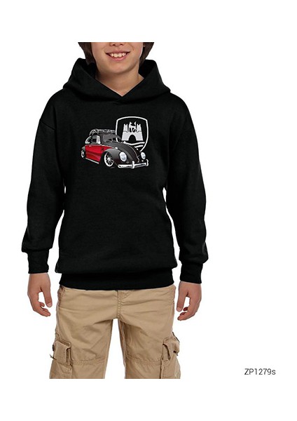 Volkswagen Vosvos Siyah Çocuk Kapşonlu Sweatshirt