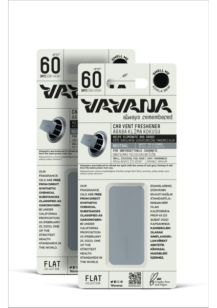 Araba Klima Kokusu, Flat Oto Kokusu 2'li Set, Beyaz Çay Zencefil Aromalı, 60 Gün Etkili Araç Kokusu - Neutral