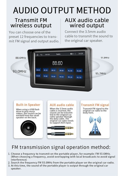 7 Inç Taşınabilir Kablosuz Carplay Ekran Carplay Mp5 Araba Mp5 Oyuncu Gps Universal Black (Yurt Dışından)