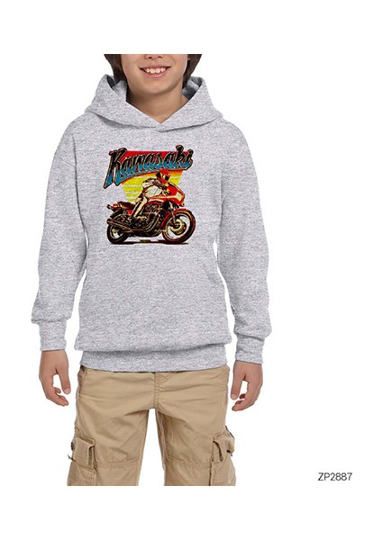 Kawaski Fanart Gri Çocuk Kapşonlu Sweatshirt