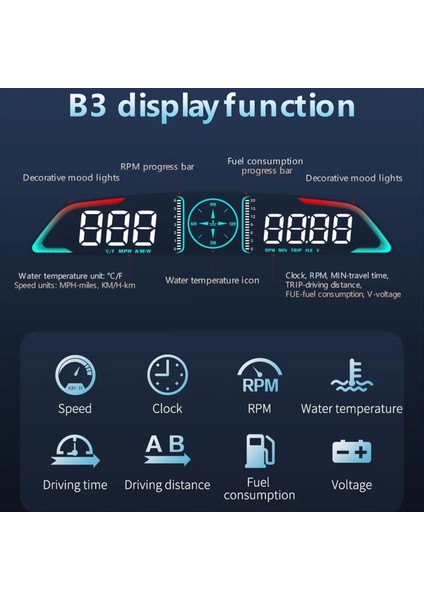 Araba Hd Başlık Ekranı Obd2 Gps Akıllı Hud Hud Otomatik Dijital Hız Türometresi Rpm Voltaj Güvenlik Alarm Ekranı B3 (Yurt Dışından) fiyatları