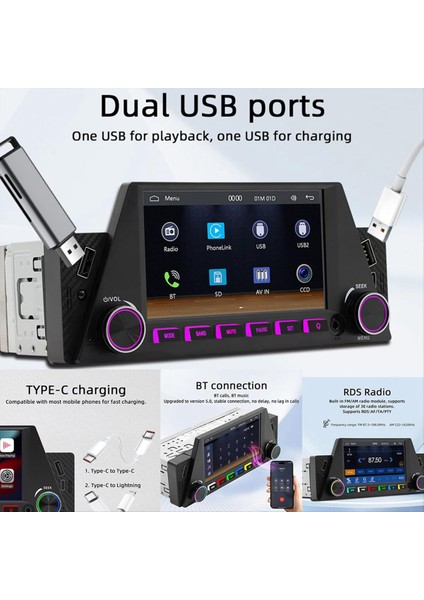 1 Dın 4 7inch Araba Radyo Kablosuz Carplay Android Auto Mirrorlink Rgb Bt USB Typ-C Şarj Fm Stereo Ters Kamera (Yurt Dışından) indirimleri