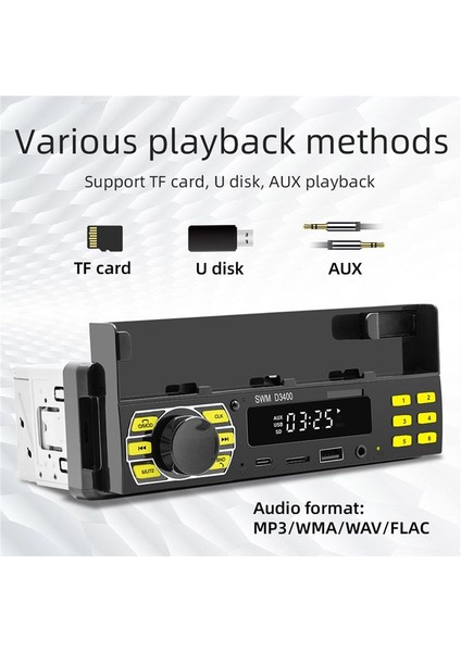Araba Radyosu Bluetooth 1 Dın Mp3 Çalar Handsfree A2DP Tip C USB Tf Aux Telefon Tutucu Ses Sistemi Baş Birimi (Yurt Dışından)