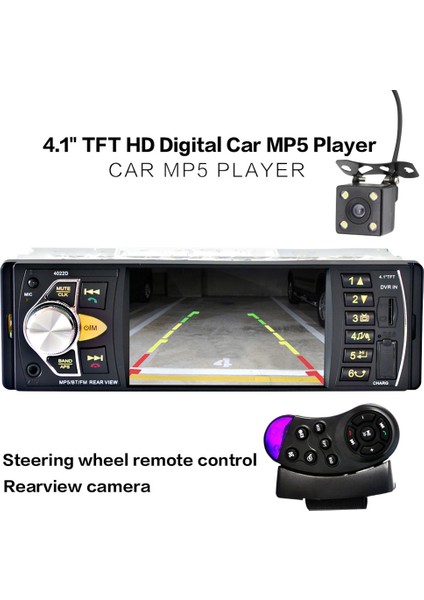Araba Hd 4 1inch Bluetooth Mp5 Player Ters Ekran Fm Radyo Kart Oynatıcı Universal 4022D+ Ters Kamera (Yurt Dışından) fiyatları