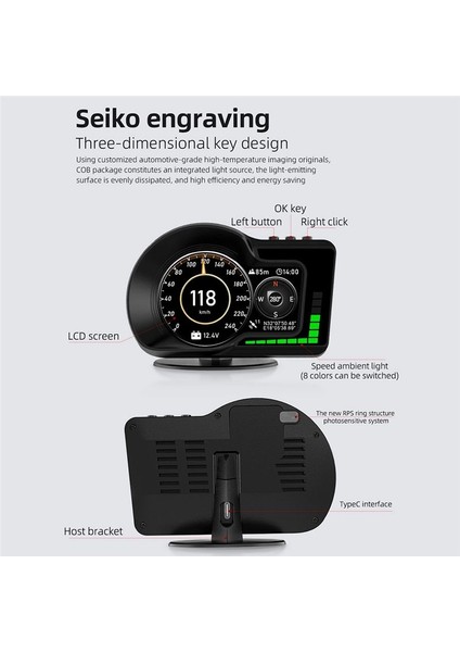 Obd2 Eobd Çok Fonksiyonlu LCD Ekran Obd+Gps Hud Otomatik Bilgisayar Araba Kafası Tüm Araba Için Gerçek Zamanlı Hız Türometresi Ekran (Yurt Dışından)