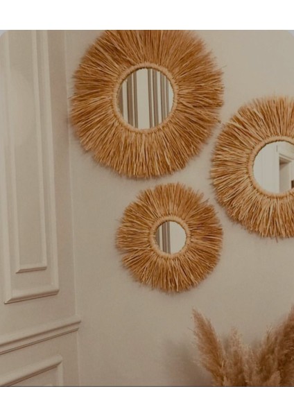 3'lü Hasır Bohem Ayna Seti (50CM + 40CM + 30CM) modelleri