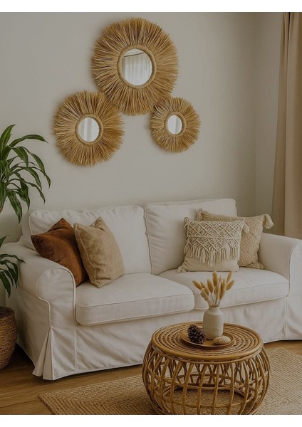 3'lü Hasır Bohem Ayna Seti (50CM + 40CM + 30CM) fırsatları