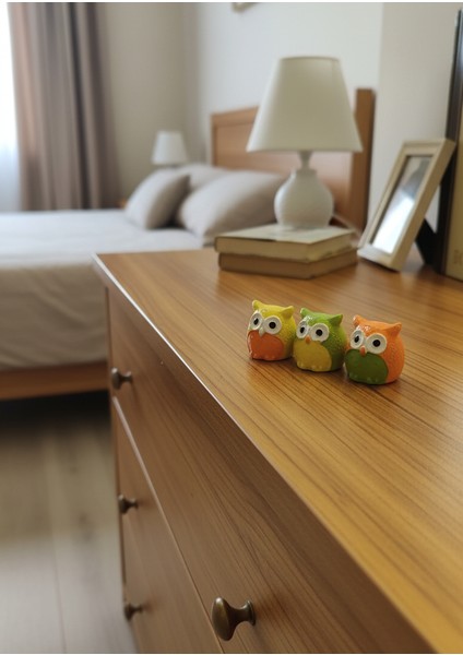 Üç Bilge Baykuş Seti-Renkli Dostlar Baykuş Seti-3’lü Dekoratif Mini Set- Sarı-Yeşil-Turuncu 4*4