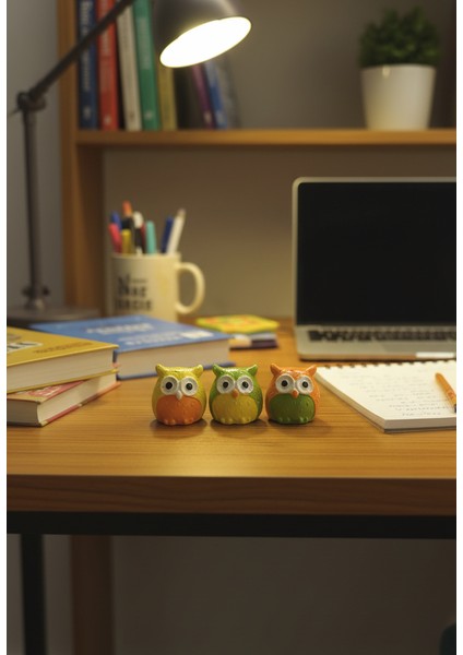 Üç Bilge Baykuş Seti-Renkli Dostlar Baykuş Seti-3’lü Dekoratif Mini Set- Sarı-Yeşil-Turuncu 4*4 fiyatları