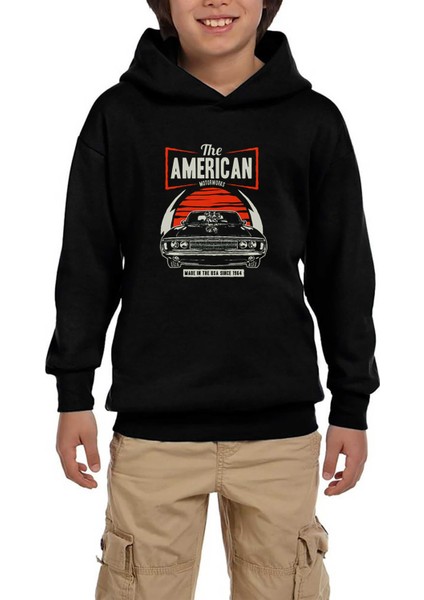 Amerikan Muscle Car Siyah Çocuk Kapşonlu Sweatshirt