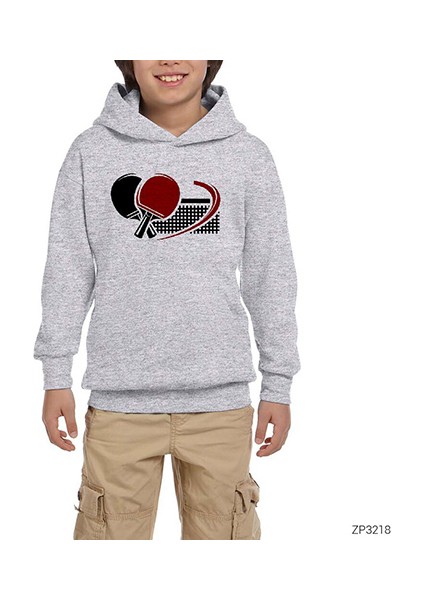 Masa Tenisi Gri Çocuk Kapşonlu Sweatshirt
