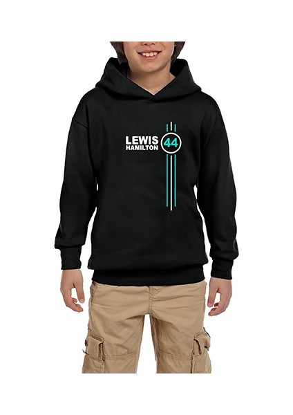 F1 Lewis H. 44 Siyah Çocuk Kapşonlu Sweatshirt