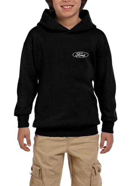 Ford Logo Text Siyah Çocuk Kapşonlu Sweatshirt