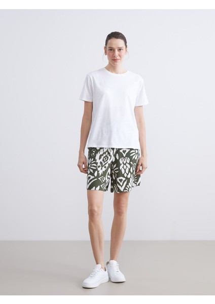 Yeni Sezon Beli Lastikli Desenli Kadın Şort