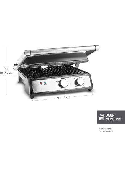 Inox Press Izgara ve Tost Makinesi 2000W 6 Dilim Kapasiteli fiyatları