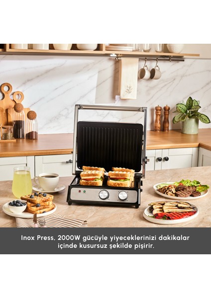 Inox Press Izgara ve Tost Makinesi 2000W 6 Dilim Kapasiteli modelleri