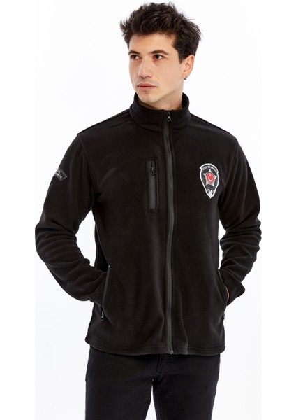 Erkek Özel Güvenlik Polar Ceket Tam Fermuarlı 3 Cepli Siyah