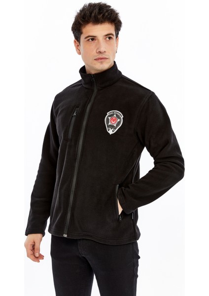 Erkek Özel Güvenlik Polar Ceket Tam Fermuarlı 3 Cepli Siyah