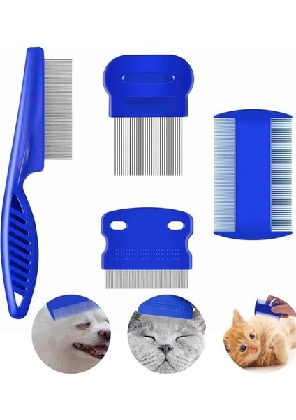 4'lü Bit Pire Tarağı Set Kedi Köpek Evcil Hayvan Tüy Toplayıcı Mavi