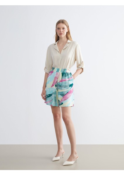 Yeni Sezon Beli Lastikli Desenli Kadın Şort