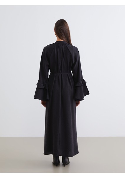 Yeni Sezon Bağlamalı Yaka Fırfırlı Büzgülü Elbise fırsatları