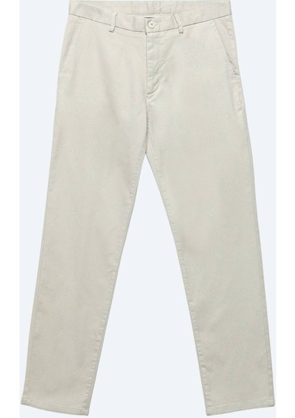 Bej Düz Dokuma Regular Fit Casual Pamuk Karışımlı Pantolon